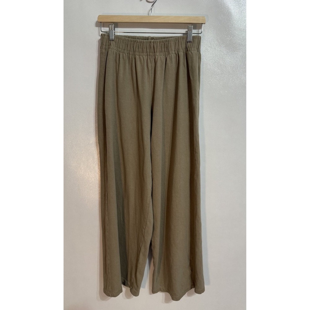 Zara Pants Women Medium Brown Wide Leg Knit Crop Inseam 30" Elastic Waist Lounge
